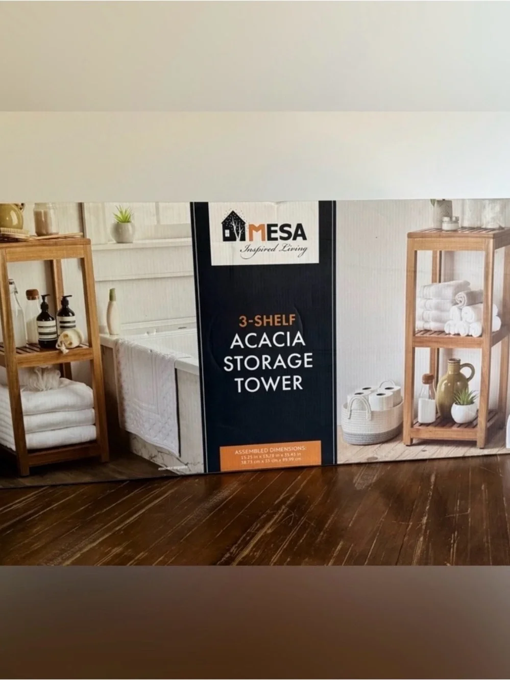 Mesa 3 Tier Acacia Storage Tower Wooden Bathroom Shelf - Natural Brown Brand New